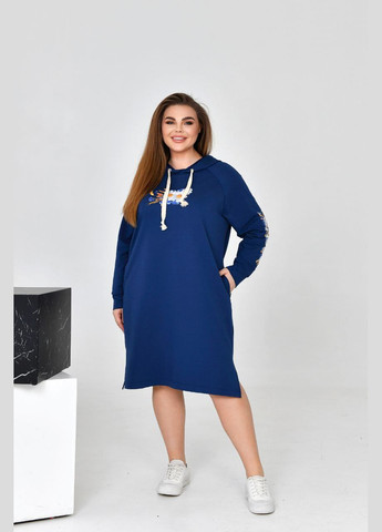 Синя жіноча сукня спорт з капюшоном колір синій р.52 454331 New Trend