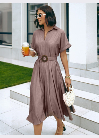 Коричнева кежуал сукня вільного крою з кишенями та поясом коричнева оверсайз Dressa однотонна