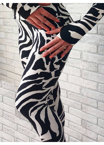 Женские лосины с высокой посадкой для спорта, ткань дайвинг с принтом зебра No Brand (368883079)