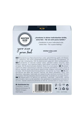 Презервативи - pure feel - 53 мм, товщина 0,05 мм, 3 шт. Mister Size (373431342)