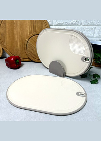 Набір Бежевих обробних кухонних дошок 3 шт на підставці No Brand (303212404)