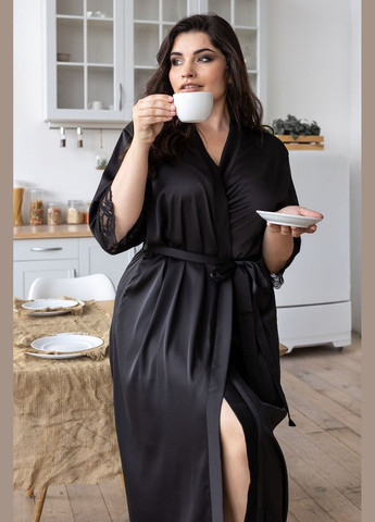 Довгий жіночий халат 125 см Хч052 Чорний MiaNaGreen (306553328)