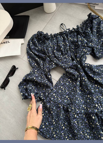 Синя повсякденний жіноча сукня міні у квітковий принт кльош Style Point з квітковим принтом