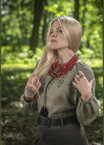 Оливкова вишиванка жіноча 100% льон олива розмір M-TAC льон (326784986)