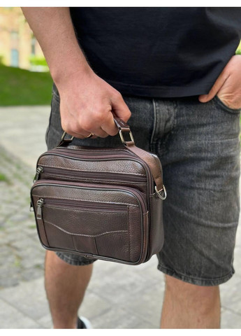 Топ! Мужская кожаная сумка барсетка через плечо с коричневой ручкой BEXHILL 61881B No Brand (335039812)