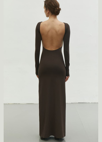 Темно-коричневое платье с открытой спиной шоколадный 696 Papaya