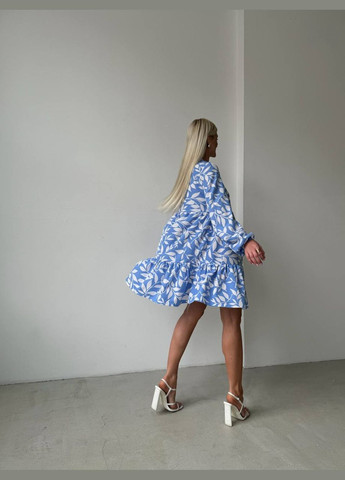 Голубое кэжуал женское платье софт No Brand с цветочным принтом