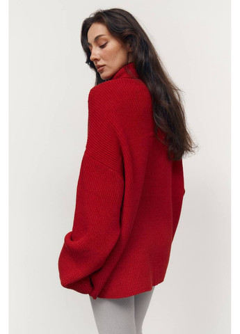 Червоний зимовий жіночий подовжений светр оверсайз з високою горловиною MonCher