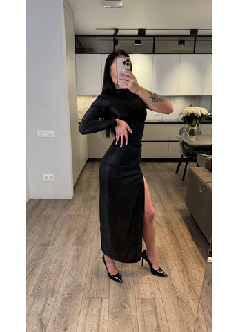 Черное праздничный, кэжуал, вечернее женское платье силуэтное с одним рукавом силуэтная Style Point однотонное