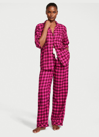 Розовая всесезон пижама long pajama set flannel (рубашка+штаны) s розовая Victoria's Secret