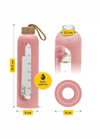 Пляшка для води спортивна 1000 мл скляна Pink (P-5905973403887) 4FIZJO (311505596)