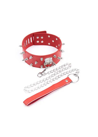 BDSM-нашийник червоного кольору з металевими шипами та повідцем We Love (284279426)