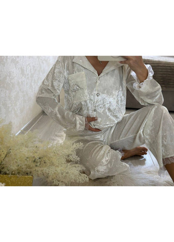 Молочна всесезон жіноча піжама сорочка + брюки No Brand