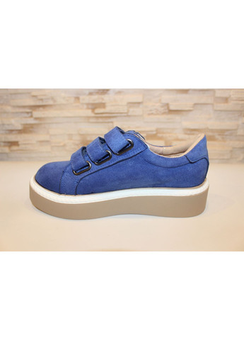 Кроссовки женские замшевые синие на липучках No Brand Кросівки жіночі синие демисезоны (362244427)