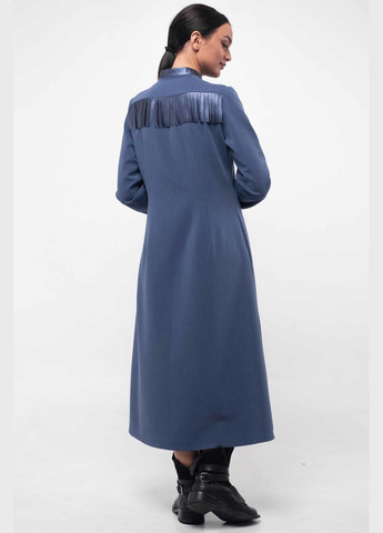 Синее повседневный платье полуприлегающего силуэта длиной меди с верхней экокожаной деталью (вл 5.1-77/19) RiMari