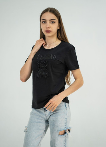 Черная летняя футболка женская Moschino