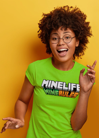 Зеленая (лайм) футболка. Авторский принт. Mine Life Mine Rules. Моя Жизнь, Мои Правила. Фанарт игры Minecraft от Art Forest (292632480)