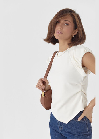 Кремова демісезон жіноча футболка з пишними рукавами 28375 з коротким рукавом Lurex