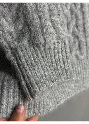 Светло-серый демисезонный свитер женский a-n 3324 оверсайз крупная вязка букле косы длинный one size No Brand