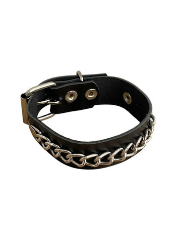 Шкіряний браслет на руку Chain з ланцюжком на пряжці чорний, натуральна шкіра, 20 мм No Brand (334702037)