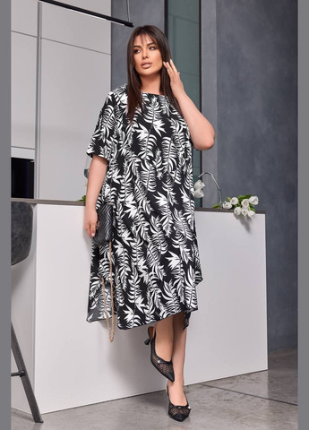 Черное женское платье из софта цвет черный с белым р.50/52 453416 New Trend