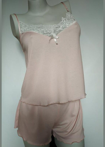 Пудровый демисезонный роскошный вискозный с кружевом комплект из 6 предметов bondy 1028 размер л. 48 Bondi