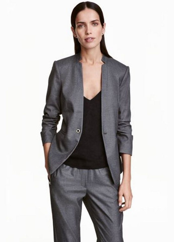 Серый женский пиджак рукав 3/4 для женщины 0427969-4 H&M в клеточку - демисезонный