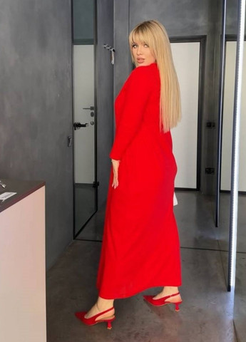 Червона повсякденний довга трикотажна сукня в рубчик No Brand однотонна