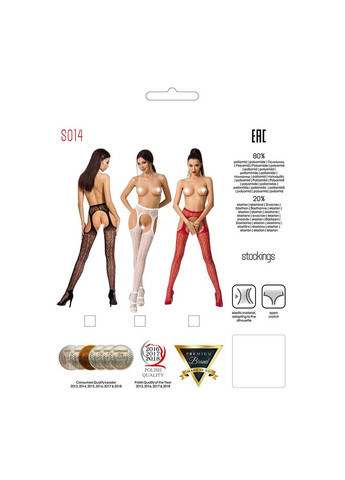 Мереживні колготки-бодістокінги S014 One Size, Red, імітація панчіх та пояса з гартерами Passion (369951835)
