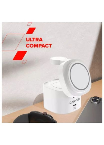 Зарядний пристрій 4-in-1 wireless charging stand 30W + cable 1.0m white (CNS-WCS405WW/A) Canyon 4-in-1 wireless charging stand 30W + cable 1.0m wh (370016699)
