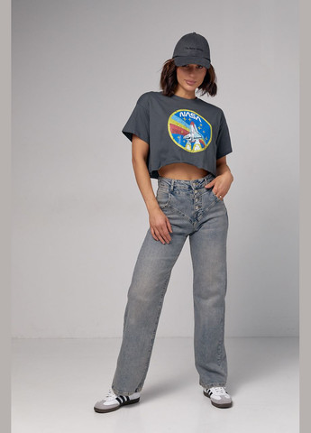 Укорочена жіноча футболка з принтом Nasa Liton - (296988213)