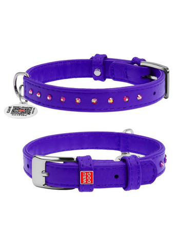 Нашийник для собак шкіряний Glamour з QR паспортом, з клейовими стразами, Ш 15 мм, Дов 27-36 см фіолетовий WAUDOG (322001532)