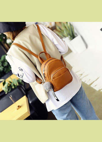 Жіночий міні рюкзачок з хутряним брелком маленький рюкзак шкіра шкіра Коричневий No Brand (301083133)