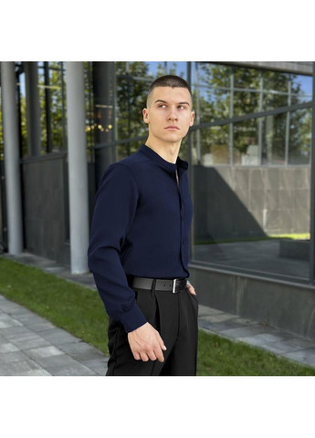 Темно-синяя праздничный, повседневный, вечерний, классическая, кэжуал рубашка однотонная Vakko