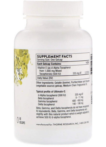 Вітамін Е 500 Thorne Ultimate-E 60 капс Thorne Research (360714059)