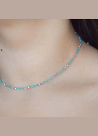 Чокер Шпінель (сплав) колір Тіффані + Циркон рожевий, фур-ра гіп-ний сплав колір срібло d-2-3мм L-38-43см No Brand циркон, шпінель латунь, медичний сплав срібло (323654080)