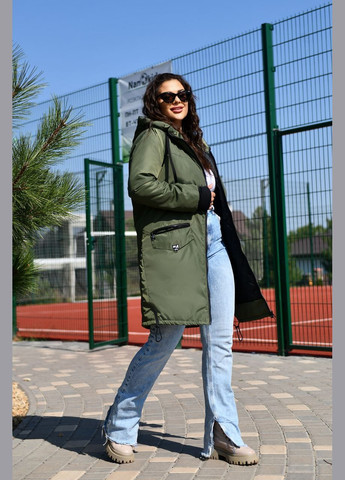 Оливкова (хакі) женская куртка с капюшоном цвет хаки р.48/50 449495 New Trend