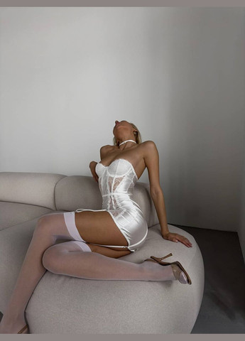 Белый демисезонный эротическое платье Domino приталене плаття с мереживом на кісточках