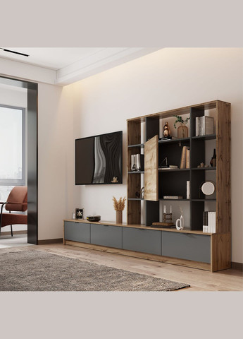 Стінка у вітальню Капрі 240х33х153 см Дуб тахо/Графіт (DRS-011308) Doros (346529086)