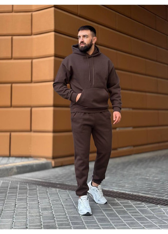 Коричневий зимній чоловічий теплий костюм з капюшоном брючний No Brand
