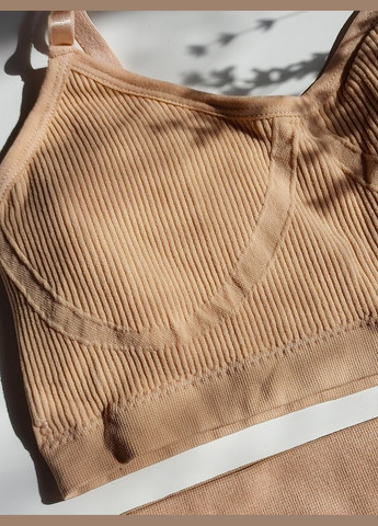 Бежевий демісезонний комплект білизни жіночий в рубчик топ бюстгальтер труси honey fashion accessories s/м бежево-фіолетовий (2-72) No Brand