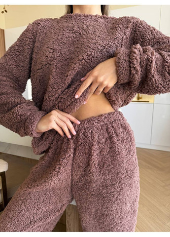 Коричнева зимня жіноча піжама кофта + брюки No Brand