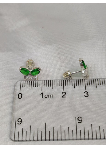 Серебряные серьги пусеты Бабочки с зелеными камушками детские серебро 925 пробы No Brand (367089329)