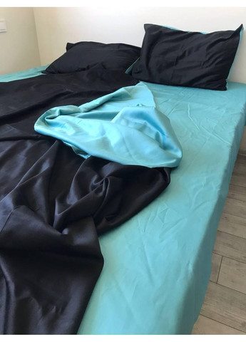 Постільна білизна з резинкою Бірюза + чорний, сатин PREMIUM Сімейний розмір, наволочки 70/70 No Brand (363194529)