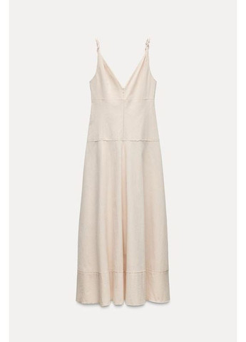 Бежева сукня міді з бретелями zw колекції Zara