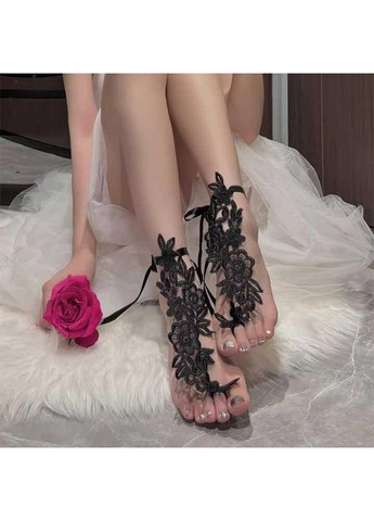 Чорний демісезонний мереживні квіткові гольфи із зав'язками /м/l (1,2,3,4) чорний — еротична білизна -