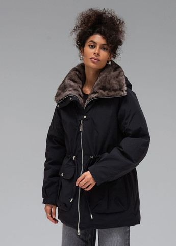 Черная зимняя куртка с капюшоном модель Viva 5218