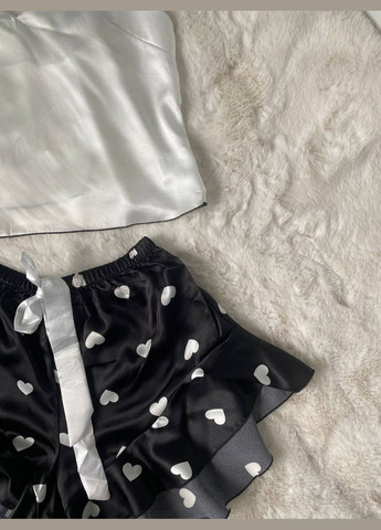 Черно-белая всесезон женская пижама домашний костюм майка + шорты No Brand