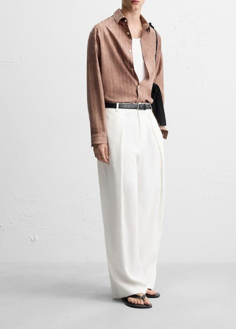 Коричневая рубашка однотонная Zara