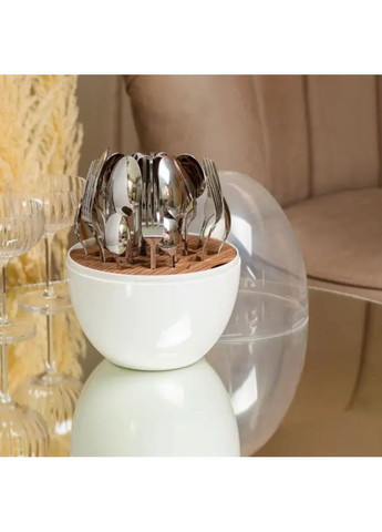 Набор столовых приборов на 6 персон из нержавеющей стали 24 штуки с подставкой "Яйцо" Белый Jooki (358705638)